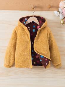 Young Girls Reversible Floral Print Hooded Long Sleeve Jacket - Burgundy - View 5