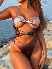 Swim SXY 渐变镂空高开衩露背挂脖连体泳衣 - 彩色 - 查看 6