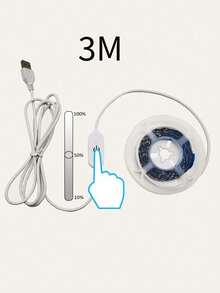 1Pc 3m Warm White Adjustable Light Strip With Touch Switch, Suitable For Bedside/Bedroom Lighting