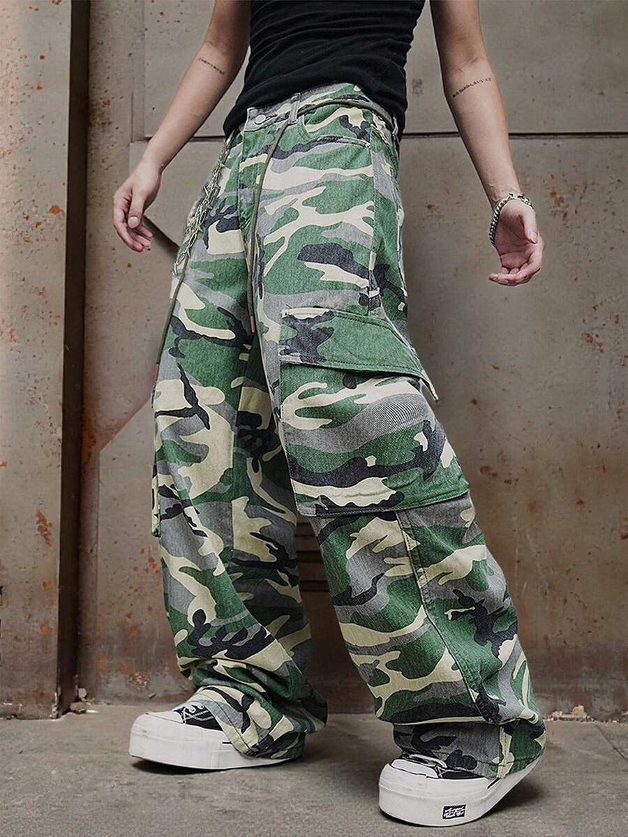 Manfinity ZONE917 男式工装口袋迷彩图案宽松休闲牛仔裤 - 彩色 - 查看 1