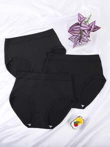 SHEIN 3pcs/Pack Plus Size Women's Comfortable Solid Color Panties - Black - View 4