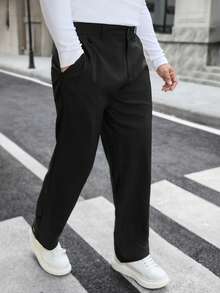Manfinity CasualCool Pantaloni casual da uomo a gamba dritta, nuovo arrivo, stile Ins, adatti per tutte le stagioni, per uso all'aperto, ottimo regalo per il fidanzato/marito. Pantaloni eleganti neri da uomo, pantaloni da abito con pieghe neri, pantaloni neri casual da uomo, pantaloni slim fit elasticizzati da uomo - nero - Visualizzare 4