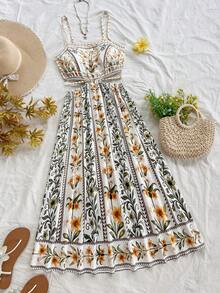 Soleia 女士度假休闲印花露脐吊带中长连衣裙 - 彩色 - 查看 1