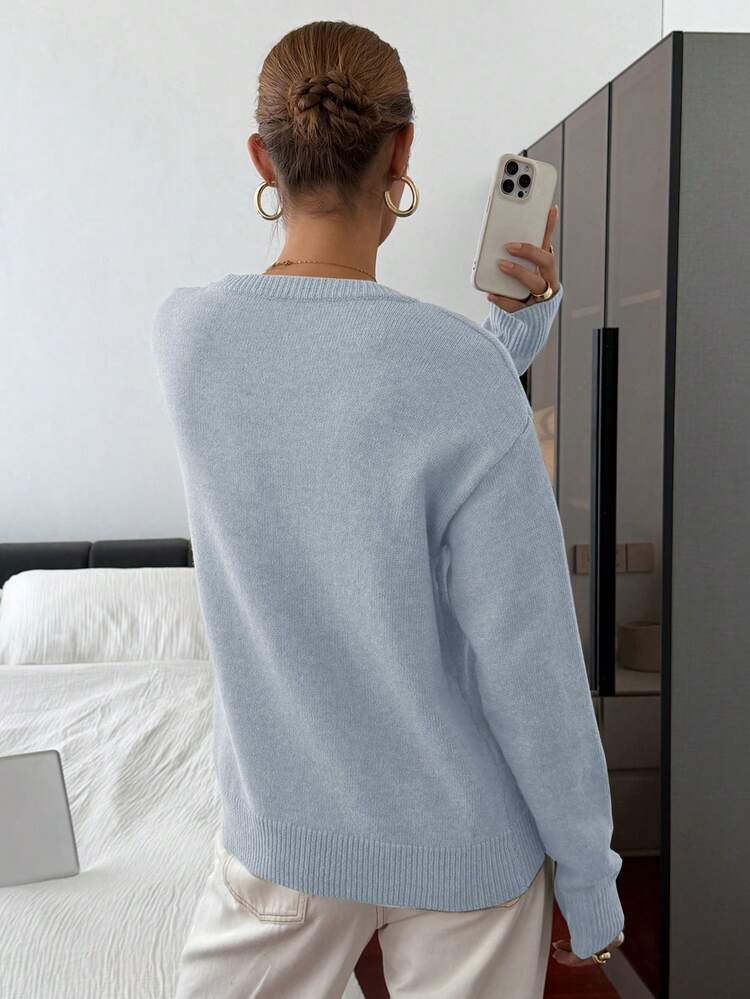 Casual Color Block Henley Neck Pullover, Soft Knit 2 In 1 Sweater For Women