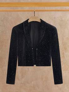 HIMLAND 男士休闲金箔披肩领派对西装外套舞会短款黑色闪亮西装外套，婚礼