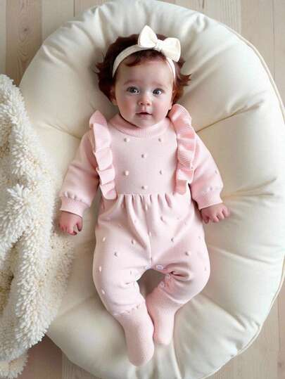 Souflis Souflis Stickad tröja för nyfödda flickor, bekväm rund halsringning med långa ärmar, lämplig för höst/vinter, rosa, mångsidig för vardagsbruk, elegant och moderiktig, lämplig för hemmet, utflykter, resor och dagis