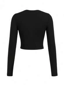 TOM & JERRY X SHEIN Camiseta ajustada de manga larga con impresión de dibujos animados y letras, camiseta gráfica para mujer, informal