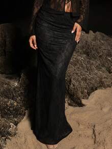 Opulessa Bridesmaid Skirt Vacation Solid Color Lace Skirt For Women Fall Women Party Dinner - Black - View 6