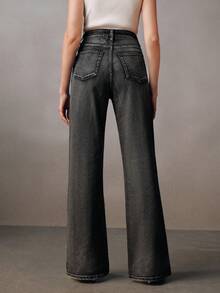 Anewsta Women's Elegant Romantic Rhinestone Rhombus Textured Black Straight Leg Jeans, Spring/Summer - Grey - View 3