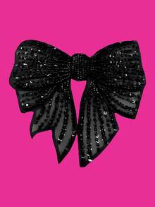 SHEIN LUNE 大码圆领落肩长袖蝴蝶结装饰休闲T恤 - 玫紅色 - 查看 3