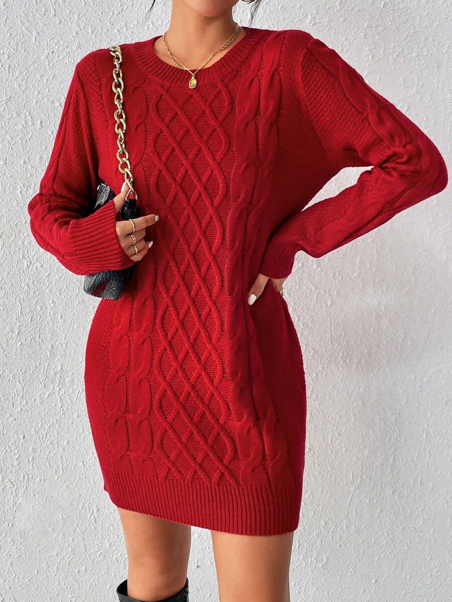 EMERY ROSE Women's Twist Knit Sweater Dress For New Year Clothes - Red - View 1