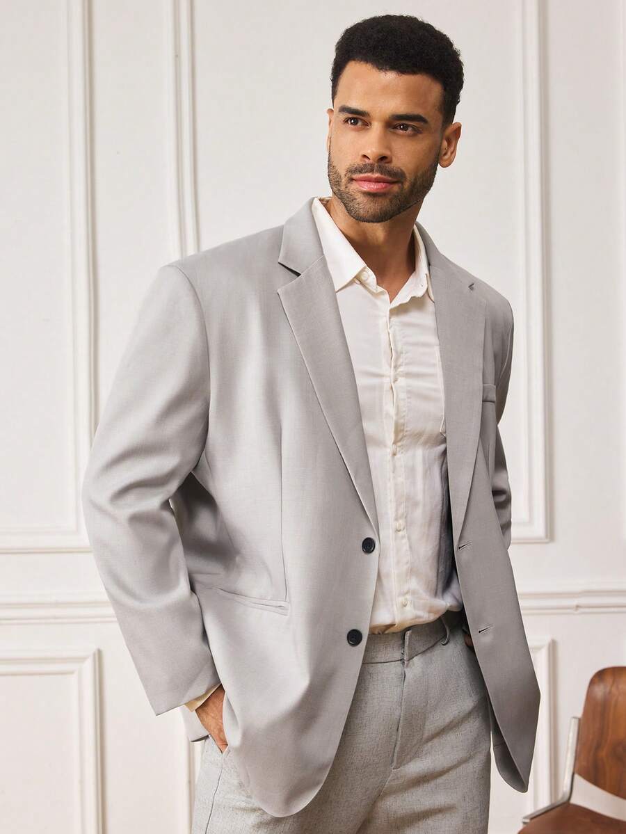 EASEVO Plus Size Men's Solid Color Minimalist Casual Long Sleeve Blazer, Wedding