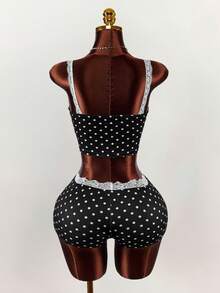 Amplova Set 2 Potong Atasan Camisole dan Celana Pendek Mini Motif Polka Dot dengan Hiasan Pita dan Renda Warna Kontras - MultiWarna - View 2