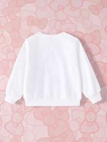 HELLO KITTY AND FRIENDS | SHEIN 年轻女孩可爱休闲风白色卡通字母图案针织宽松圆领卫衣 - 白色 - 查看 2