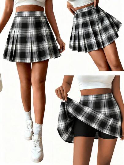 Sparklyn Girls' Pleated High Waist Skirt With Built-In Safety Shorts, 2-In-1 Skirt Pants, Versatile For All Seasons, Can Be Paired With Shirts, T-Shirts, Polos, Hoodies, Jackets