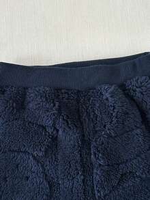 SHEIN 3件套男女宝宝通用白色毛绒熊图案提花抓绒圆领卫衣、抓绒运动裤和毛绒耳朵帽，可爱又舒适的秋冬宝宝服装 - 寶藍色 - 查看 4