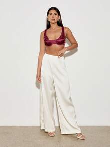 AiiRZ 缎面蕾丝边装饰钢圈文胸，贴身内衣上装 - 酒紅色 - 查看 7