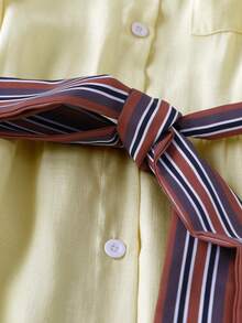 SHEIN Clasi Robe élégante à taille nouée grande taille, sophistiquée, ajustée, polyvalente, confortable et agréable pour la peau - Jaune citron - Voir 7