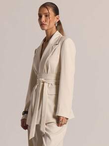 MUSERA Áo blazer dáng ôm, thắt eo, vai độn, chỉ mặc mùa đông, thích hợp đi làm, đi chơi, đi dự tiệc, gợi cảm, dễ thương, ấm áp, mùa xuân. - Màu be - Xem 3