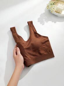 NudeFit 女士无缝内衣舒适柔软高弹力肩带无钢圈背部性感设计文胸 - 棕色 - 查看 8