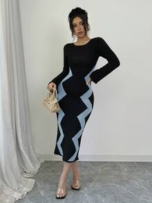 Selianne 女式喇叭袖毛衣裙 - 水鴨藍 - 查看 4