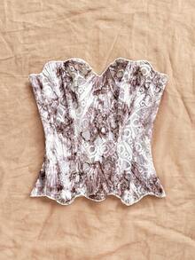 Soleia 性感露肩蕾丝双层修身束身胸衣上衣，浪漫镂空刺绣花卉连体衣，适合度假、夜间外出、婚礼宾客、秋季穿着。 - 鏽棕色 - 查看 4