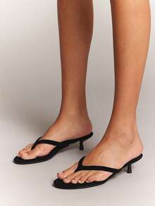 SHUZIA 女士小猫跟日常时尚休闲性感舒适优雅仿麂皮高跟凉鞋 - 黑色 - 查看 2