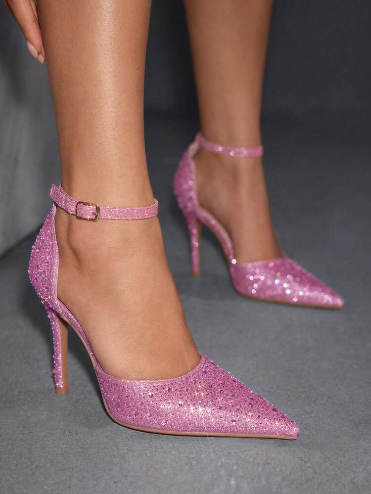 CUCCOO SZL Rhinestone Embellished Pointed Toe Stiletto High Heel Party/Wedding Pumps, Pink For Christmas Spring Shoes