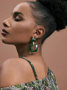 JIAN LASALA 1 par de brincos de moda minimalistas de decoração de plástico e metal, uso diário casual - Verde escuro - Ver 3