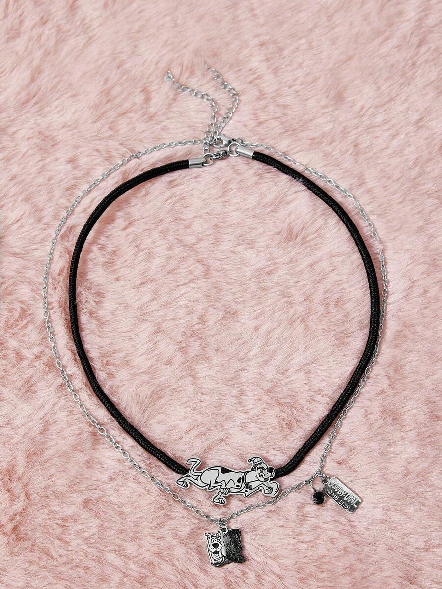 SCOOBY-DOO X SHEIN طقم قلادة سحر أسود مناسب للارتداء اليومي - الأسود - مشاهدة 1