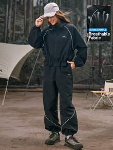 In My Nature Women's Drawstring Waist Jacket And Pants Outdoor Suit Camping Clothes Hiking Clothes Women Set Camping Clothes Women Breathable Pants