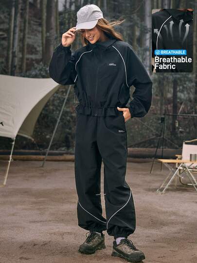 In My Nature Women's Drawstring Waist Jacket And Pants Outdoor Suit Camping Clothes Hiking Clothes Women Set Camping Clothes Women Breathable Pants