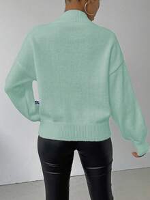 SHEIN LUNE 女士休闲 3D 图案毛衣，秋冬 - 薄荷綠 - 查看 2