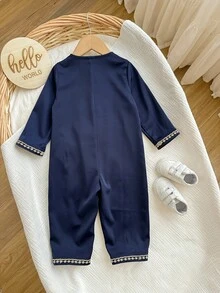 Newborn Baby Boy Cute Fluffy Blue Cartoon Pattern Jumpsuit, Autumn/Winter - Blue - View 6