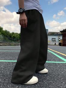 SHEIN 一件装 青少年男童休闲运动学院风直筒宽松长裤/休闲裤，适合返校、生日派对、晚宴、演出、婚礼、洗礼、开幕式等场合，日常穿着舒适，适合上学、旅行、运动，也适合春夏季节。 - 黑色 - 查看 5