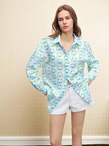 Maija GARFIELD | SHEIN Women's Cartoon Pattern Front Button Casual Long Sleeve Shirt - Multicolor - View 7