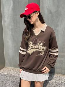 SHEIN 少女休闲拉链运动衫，简约时尚，适合日常穿着、度假穿着、夏季穿着、旅行穿着 - 摩卡棕 - 查看 7