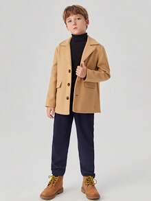 SHEIN Boys' Solid Color Casual Long Sleeve Jacket - Brown - View 7