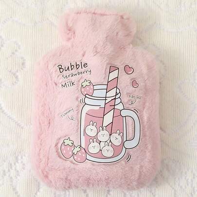Pink Hot Water Bottle With Cover, PVC Hot Water Bottle With Cute Patterns And Soft Plush Cover, School Supplies