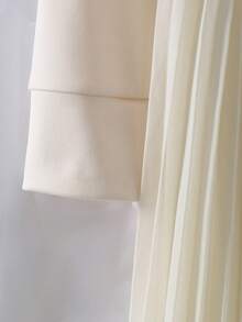 Blue,Autumn,Elegant,Teen Formal Round Neck Raglan Long Sleeve Pocket Pearl Button Waist Fitted Long Beige Soft Pleated Dress For Teenage Girls - Apricot - View 5