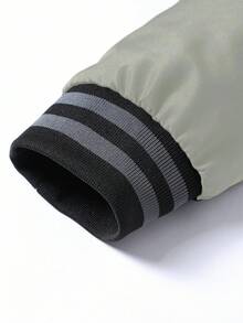 Manfinity Homme Chaqueta de manga larga con cremallera y ribete a rayas de corte holgado para hombre - Verde - Ver 4