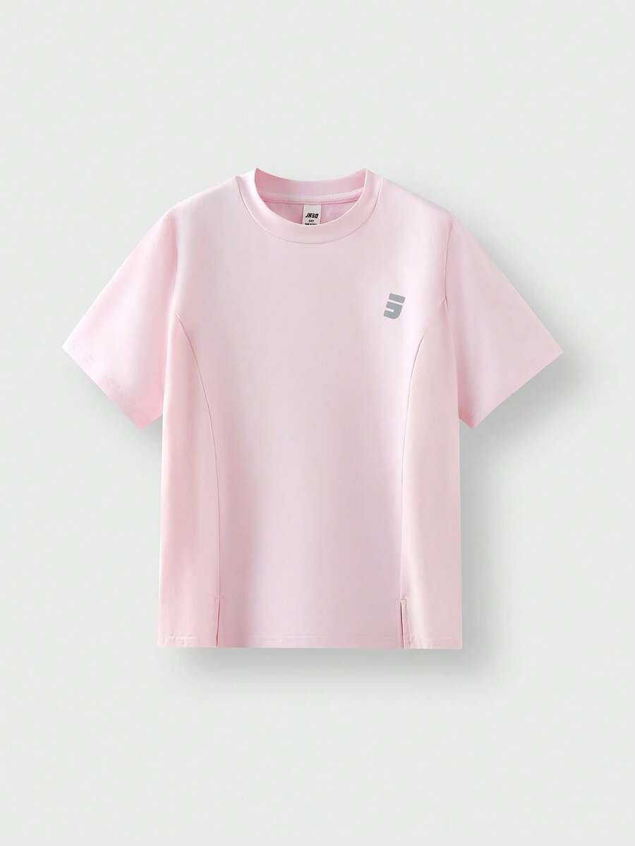 JNSQ Girls' Outdoor Professional Sports Top, Children's Collared Color Block Outdoor Sports T-Shirt - Pink - View 1