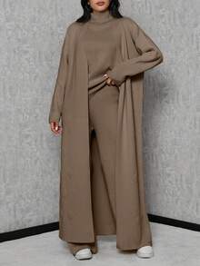 SHEIN Tall High Neck Knit Top And Knit Pants And Cardigan