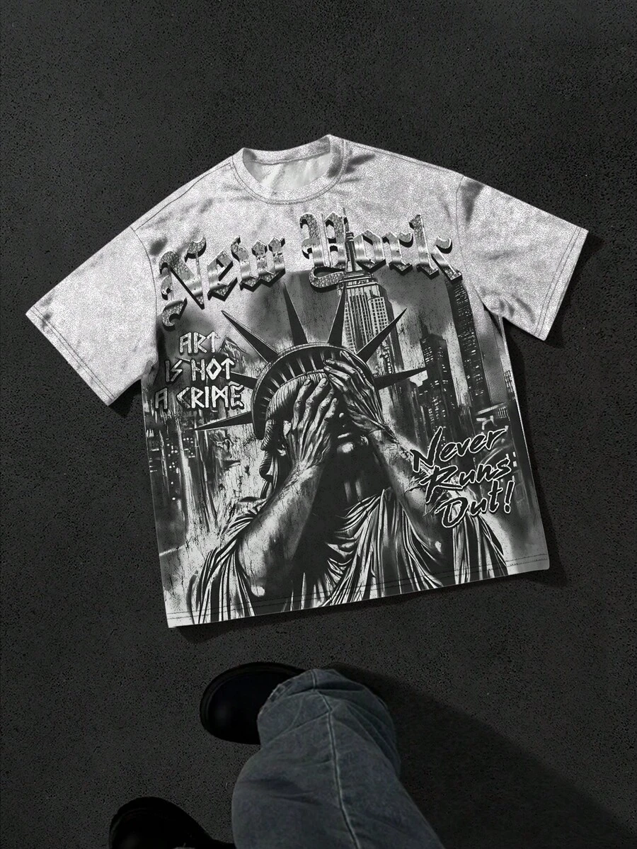 PAVTROS 圆领短袖休闲创意图案夏季百搭时尚全印花T恤 - 彩色 - 查看 1