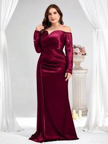 Coutiva Váy dạ hội trang trọng cỡ lớn (được đính nhiều họa tiết) - Màu Đỏ Sâu - Xem 4