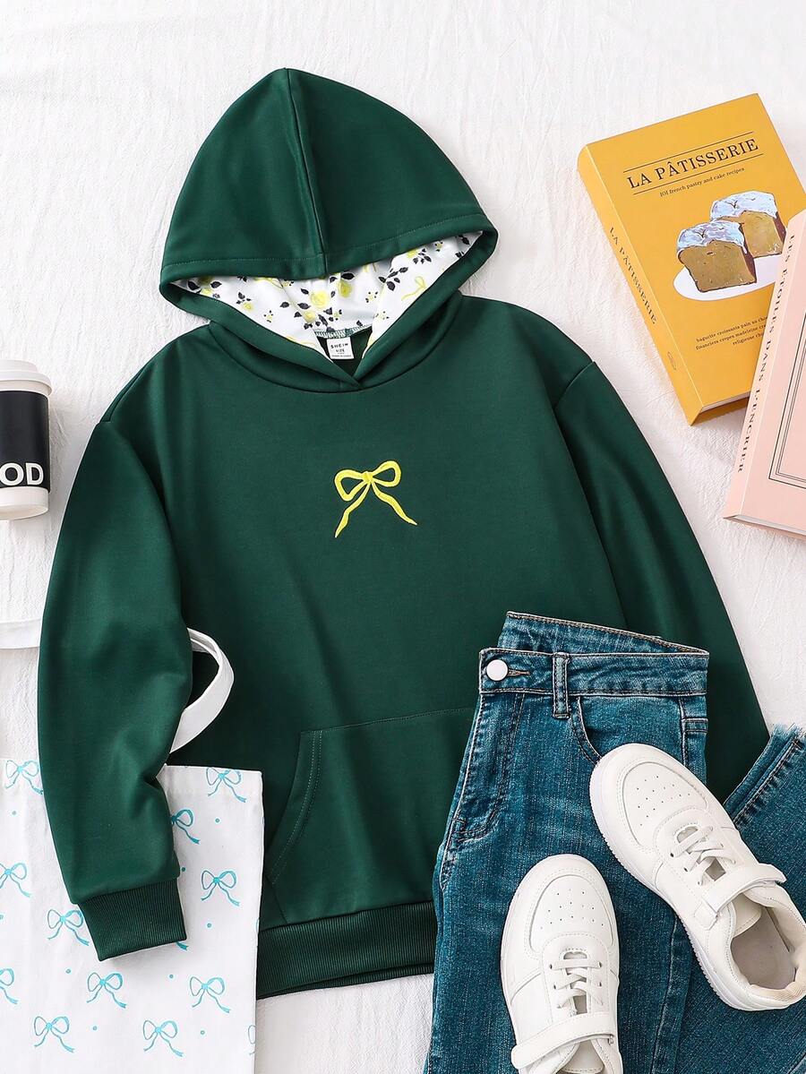 Áo nỉ màu hồng thêu nơ dễ thương dành cho bé gái tuổi teen - Màu xanh lá cây đậm - Xem 1