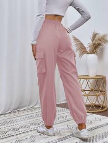 SHEIN Unity Casual Solid Color Drawstring Cargo Pants - Baby Pink - View 2