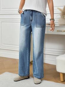 EMERY ROSE Jeans de mezclilla casual con bolsillos para mujer