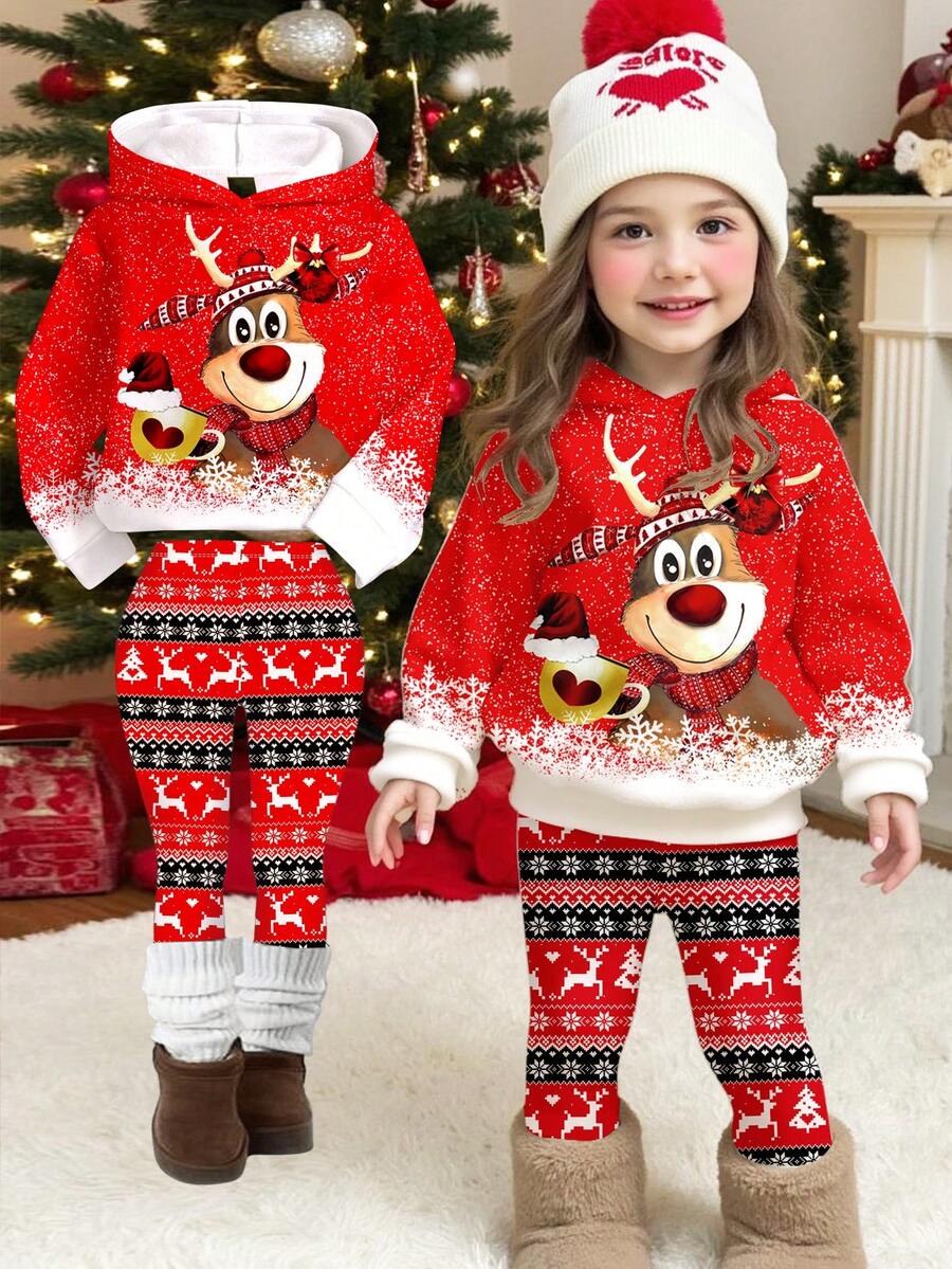 SHEIN Weihnachts-Karneval, Weihnachtsrot, süßer Cartoon Lebkuchenmann Mini Schleife Muster, Weihnachts-Sonderausgabe Geschenk, retro warm süße Weihnachten, Weihnachtsstimmung Baby Mädchen lässiges minimalistisches Buchstabenmuster Loose Drop Shoulder Pullover Sweatshirt und Hose Zweiteiler, süß lässig, Weihnachtsparty Outfit gemütliche Saison, Weihnachtsstimmung, Weihnachtsgeschenke, Herbst & Winter Outfits, einfacher Komfort, Herbst & Winter Lagen für Baby & Mädchen, stilvolle Mädchen - Verschiedenfarbig - Übersicht 1