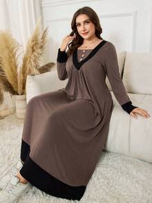 Lacomfia Váy chữ A dáng rộng màu khối cỡ lớn có nút trang trí - Nhiều màu - Xem 4